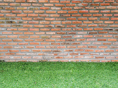 背景的砖墙和绿草与复制空间高清图片