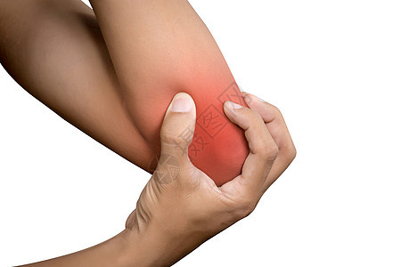 患有慢性关节风湿病的妇女 肘部疼痛和治疗理念图片