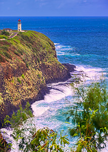 Kauai 夏威夷灯塔热带天空地平线海岸晴天海岸线旅行地标警告半岛图片