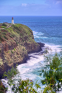 Kauai 夏威夷灯塔灯塔海岸晴天旅游海景热带海岸线警告半岛旅行图片