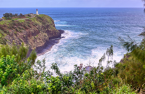 Kauai 夏威夷灯塔旅行海岸线海岸半岛旅游地平线建筑悬崖晴天海景图片
