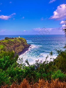 Kauai 夏威夷灯塔蓝色警告半岛热带旅游灯塔海岸线天空海岸旅行图片