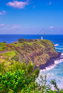 Kauai 夏威夷灯塔蓝色天空旅行半岛悬崖旅游热带海洋地标灯塔图片