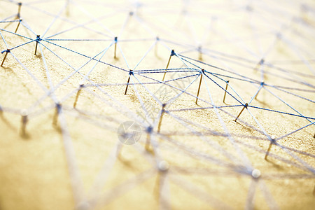 彩色纱线从钉节点到无的抽象网线连接营销基础设施网络数据互联网社会社区全球链接网格图片