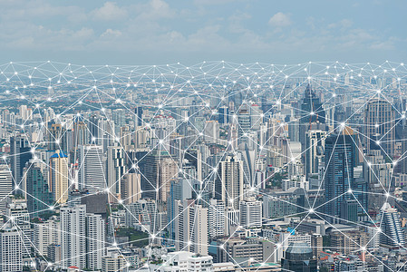 城市 sk 上的抽象网络和线路连接互联网全球技术购物电脑电话营销战略社会电子图片