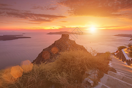 海景的日落 俯视喀路德拉和六海中的海面奢华地平线射线日出旅行火山太阳夕阳天空岩石图片