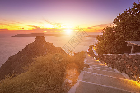 海景的日落 俯视喀路德拉和六海中的海面天堂地平线天空奢华阳光全景岩石射线太阳火山口图片