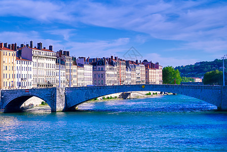 里昂 法国索恩河沿岸城市旅游天空旅行建筑学阳光景观建筑背景图片