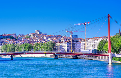 里昂 法国索恩河沿岸天空旅行建筑旅游景观城市阳光建筑学背景图片