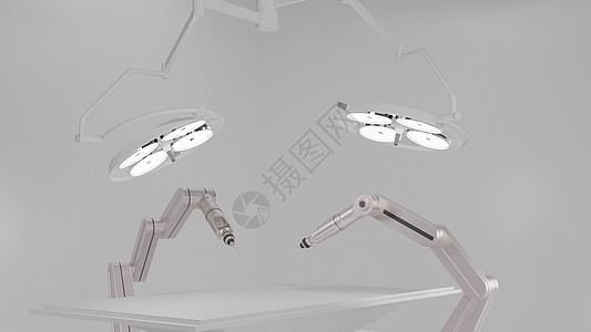 手术室带手术灯的机器人手术机  3个诊所医院技术急诊室手臂天花板机械电脑监视器房间图片
