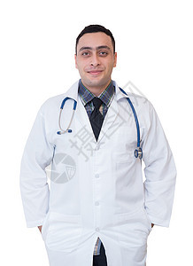 白色背景与男性医生隔离的肖像画护士医院微笑儿科工作医疗保健诊所男人药品图片
