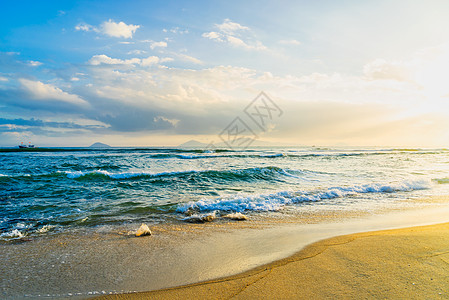 越南会安的 Cua Dai 海滩地平线文化旅游旅行天际日出夕阳海洋晴天场景图片