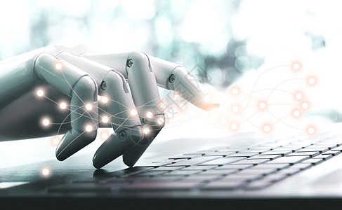 网络技术机器人概念或机器人手聊天机器人按电脑键盘输入互联网写作学习工作插图商业手臂科学安全理念图片