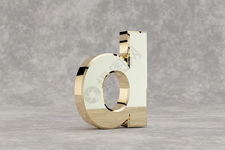 黄金 3d 字母 D 小写 具体背景上有光泽的金色字母  3d 呈现的字体字符图片