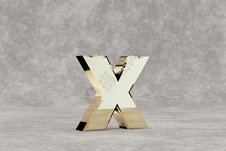 黄金 3d 字母 X 小写 具体背景上有光泽的金色字母  3d 呈现的字体字符图片