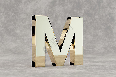 金色 3d 字母 M 大写 具体背景上有光泽的金色字母  3d 呈现的字体字符图片