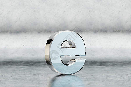 Chrome 3d 字母 E 小写 划痕金属背景上有光泽的铬字母  3d 呈现的字体字符图片