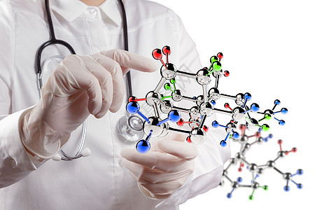 科学家用手触摸到I类的虚拟分子结构药物抗生素化学疼痛胶囊药店止痛药处方医学测量图片