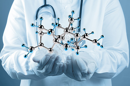 科学家用手触摸到I类的虚拟分子结构测量药店胶囊团体止痛药治愈药物药剂勘探处方图片