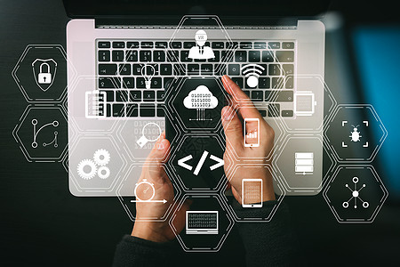 网络安全互联网和网络概念 商务人士手商业编程工作程序员脚本软件程序展示工人格式图片