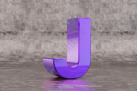 紫色 3d 字母 J 大写 瓷砖背景上有光泽的靛蓝字母  3d 呈现的字体字符图片