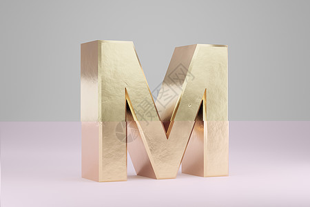 金色 3d 字母 M 大写 孤立在白色背景上的金色字母  3d 呈现的字体字符图片