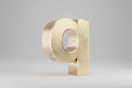 金色 3d 字母 Q 小写 孤立在白色背景上的金色字母  3d 呈现的字体字符图片