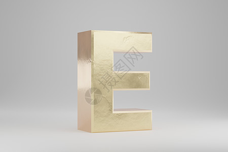 金色 3d 字母 E 大写 孤立在白色背景上的金色字母  3d 呈现的字体字符图片