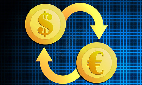 钱图标欧元和美元现金转移符号背景