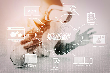 商务人士穿着现代办公室机智的虚拟现实护目镜开发商编程药片桌子展示格式屏幕软件编码互联网图片