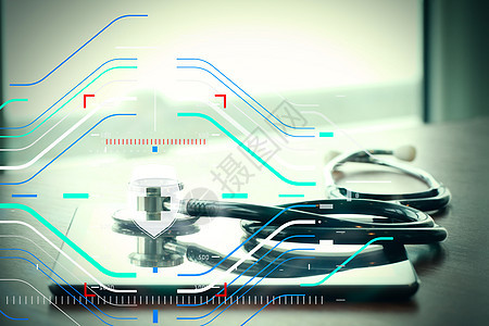 听诊器和数字平板片面与浅DO的演播室宏药品处方生活健康诊所制药治疗保险医疗医生图片