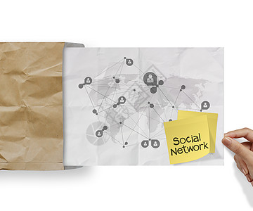 人类社会网络在纸面折叠纸面背景上的粘贴注释电脑团体组织图表公司团队招聘职业回收会议图片