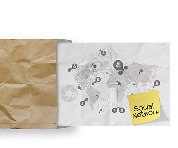 人类社会网络在纸面折叠纸面背景上的粘贴注释合作回收组织战略数字人群电脑商业职业公司图片