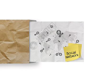 人类社会网络在纸面折叠纸面背景上的粘贴注释图表工作团队互联网合伙合作资源人群回收职业图片