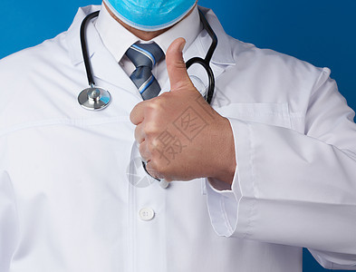 穿白色大衣的医生手势像诊所蓝色成就保健医院从业者拇指专家药品外套图片