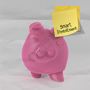 3D站立在猪肉银行上贴着纸条的智能投资现金优胜者货币金子储备收益安全商业金融硬币图片