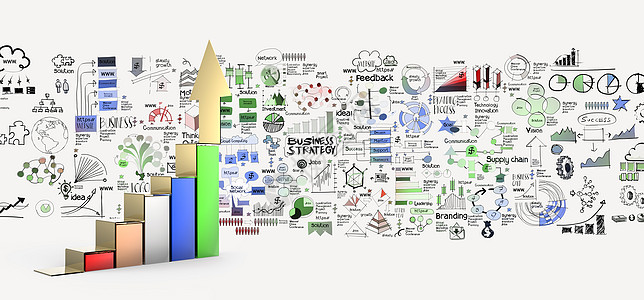 业务图 3d 和手绘业务战略作为概念图片
