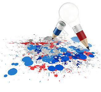 创意设计业务作为铅笔灯泡 3d 和飞溅颜色生长方法思考公司图表竞赛教育解决方案统计组织图片