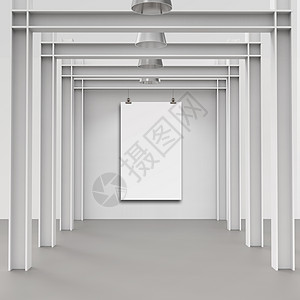 白纸卡 3d 作为概念的组合墙上海报空白场景框架白色建筑学水泥正方形房间灰色图片