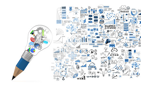 创意设计业务作为铅笔灯泡大脑 3d 作为业务战略组织竞赛项目解决方案教育思考报告营销团队图片