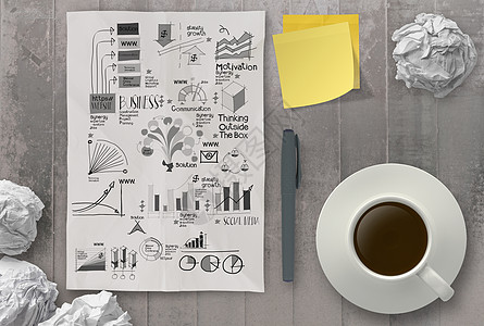 咖啡杯 配有折叠纸手绘商业战略a解决方案项目顾问公司团队竞赛智力营销统计创新图片