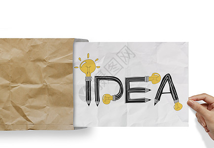 用设计词“IDEA”从信封上拉纸图片