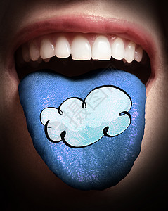 张开嘴巴张开舌头的女人在云网络中变色界面教育牙齿教学服务老师基础设施作坊电脑技术图片