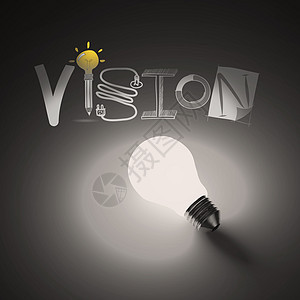 3d号灯泡和手画图形设计词Vision作为Conc图片