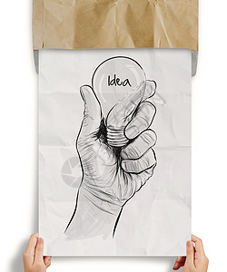 手画灯泡 在折叠纸上用民主选举学会的文字作为封顶创造力思维创新动机展示绘画海报成就文档商业图片