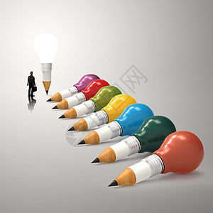 绘图想法铅笔和灯泡 3d 概念创意和铅创新活力思维解决方案领导者商务天才奶油夹子领导图片