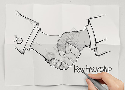 作为伙伴关系商业概念的握手和握手标记交易绘画草图信任成功团队套装可信度问候语就业图片