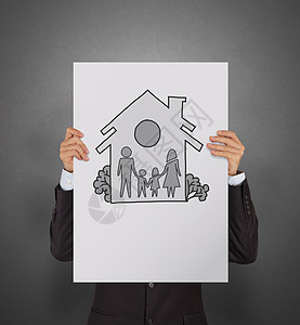 手绘家庭和房子作为保险概念交换商务管理人员建筑学金融抵押财产成功安全银行业图片