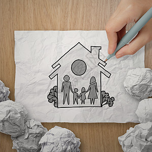 手绘家庭和房子作为保险概念成功联盟生活顾客建筑抵押投资安全资源金融图片