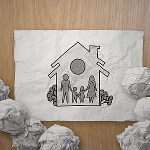 手绘家庭和房子作为保险概念投资销售交换顾客男性管理人员安全成功联盟金融图片